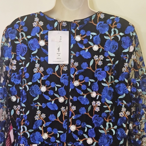 Belle Badgley Mischka Blue/Black Floral MultiColor Embroidered Dress,Size 14,NWT - Picture 6 of 15
